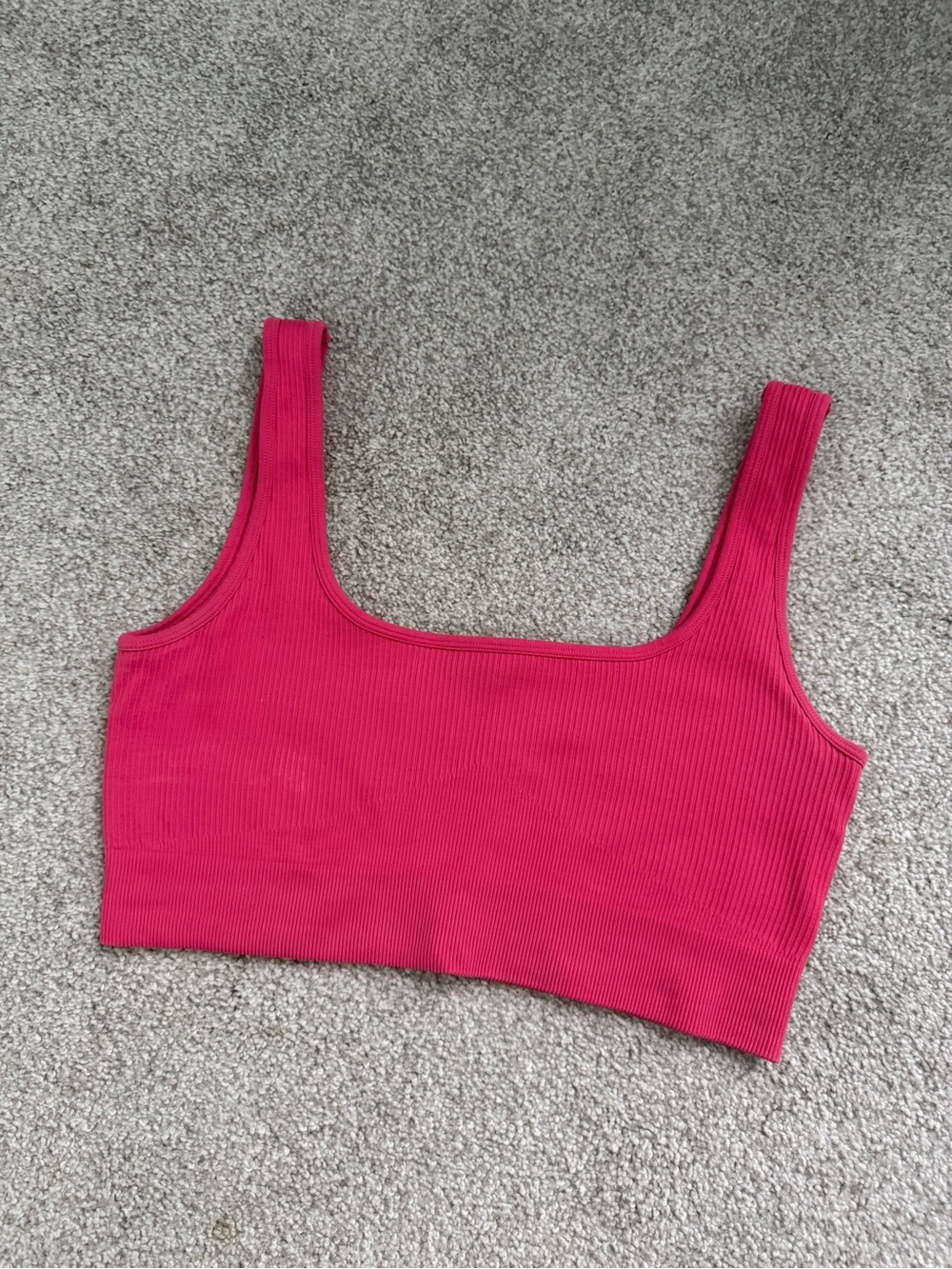Ribbed Square-Neck Sports Bra in Hot Pink